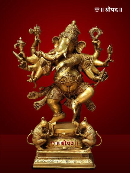 Dashbhuja Ganapati Statue | 10-Inch | Brass