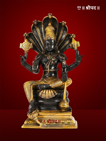 Lord Vishnu Sitting on Sheshnag - Charcoal Black Brass | 28-Inch | Brass