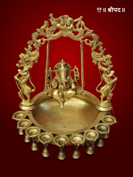 Brass Urili with Ganesha and Diya | 21-Inch | Brass