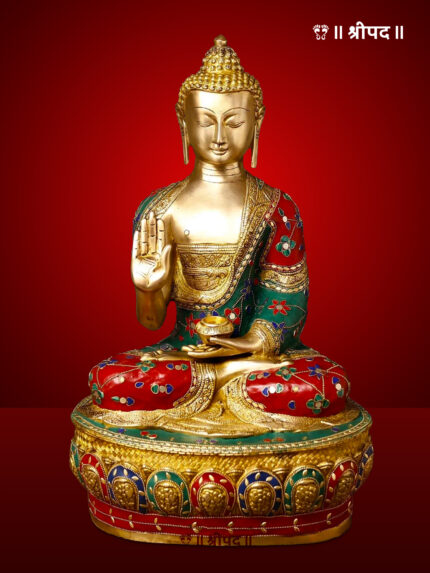 Buddha with Colourful Stone Inlay | 20-Inch | Brass