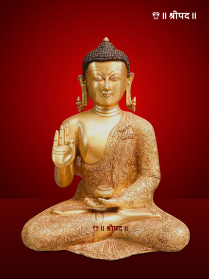 Buddha with Ashirwad Pose Statue | 14-Inch | Brass