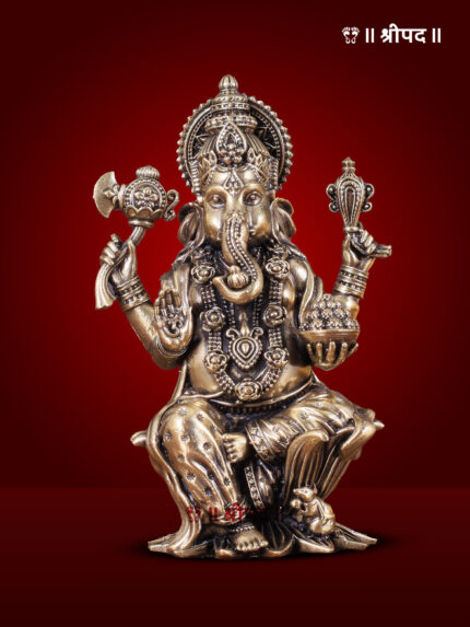 Ganesha Seated on Lotus | 4-Inch | Brass