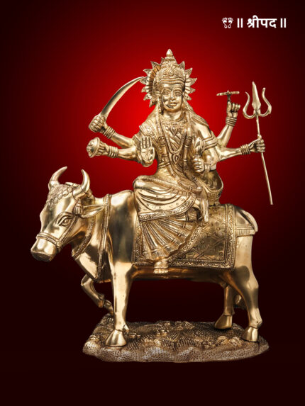 Umiyaa Mata Seated on Cow | 13-Inch | Brass