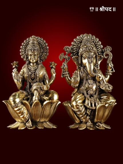Ganesh Lakshmi Idol Pair | 8-Inch | Brass