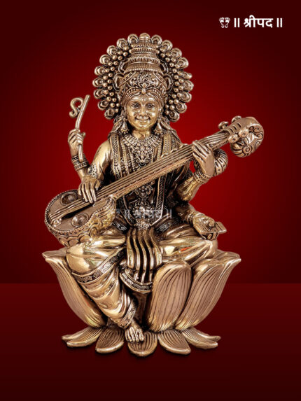 Saraswati Idol with Unique Crown | 8-Inch | Brass