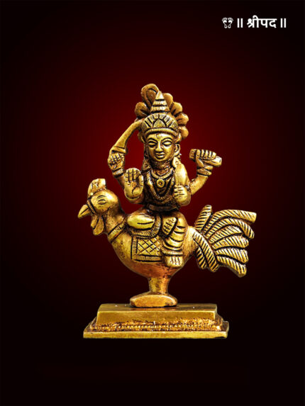 Bahuchara Mata siting on Rooster Idol | 4.5-Inch | Brass