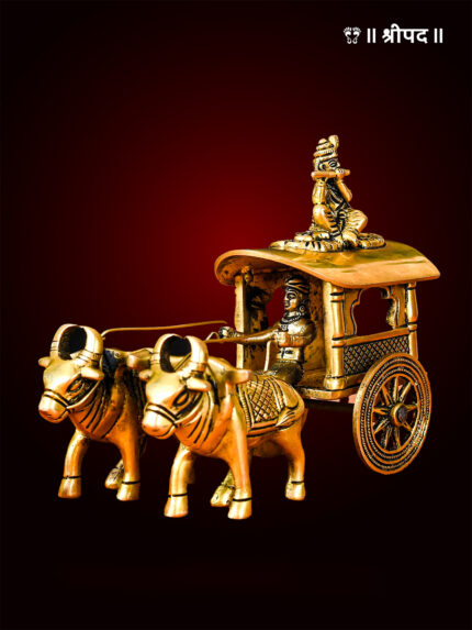 Double Bullock Cart With Krishna | 5.8-Inch | Brass