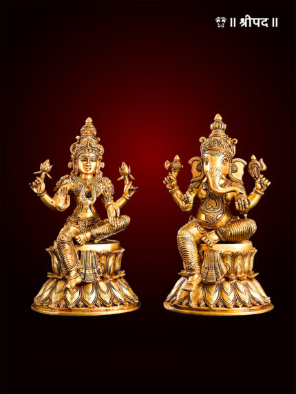 Ganesha And Lakshmi Idols Set | 14.8-Inch | Brass