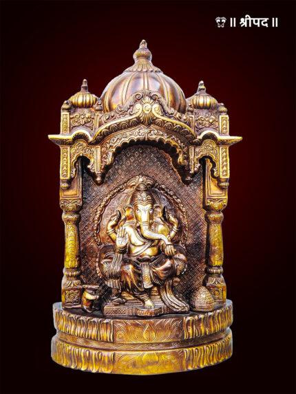 Lord Ganesha With Temple | 16.5-Inch | Brass
