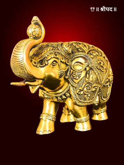 Royal Elephant Statue with Ohm and Swastik | 8.5-Inch | Brass