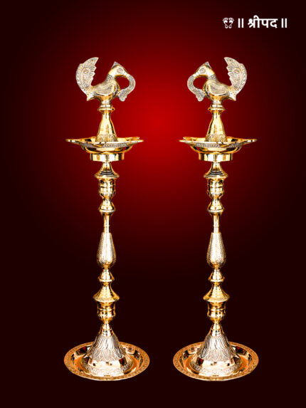 Peacock Mahabharat Lamp Pair | 29-Inch | Brass