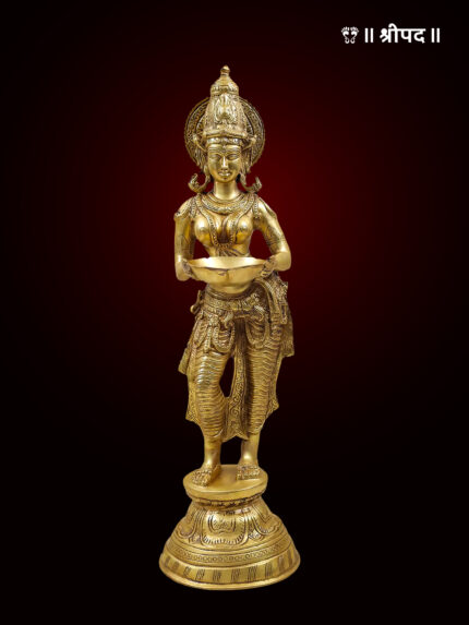 Deeplakshmi - Auspicious Lakshmi with Lamp | 28-Inch | Brass