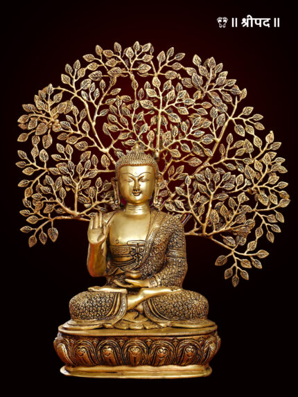 Home Decor Buddha Statue With Tree | 26-Inch | Brass